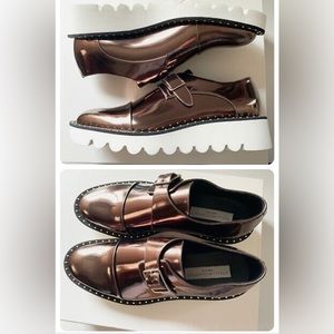 Stella McCartney Odette Studded Brogue Monk Strap Loafers Metallic Bronze